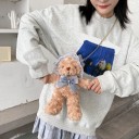 Bolso de peluche para mujer en forma de osito con gorro de encaje y lazo Cadena de metal para el hombro Pelaje sintético rizado 2