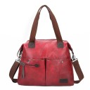 Bolso grande de mujer de piel sintética 38 x 35 x 13 cm Dos bolsillos frontales Asas de textil y correa desmontable Estilo patchwork 3