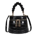 Bolso mini para mujer en forma de cilindro Cuero sintético lacado con patrón de cocodrilo Asa fruncida Correa larga para el hombro 17 x 11 x 13 2