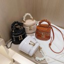 Bolso mini para mujer en forma de cilindro Cuero sintético lacado con patrón de cocodrilo Asa fruncida Correa larga para el hombro 17 x 11 x 13 6