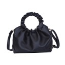 Bolso pequeño de mano para mujer de piel sintética con asa redonda fruncida Correa ajustable y desmontable para el hombro Herraje dorado 21 x 2