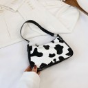 Bolso pequeño de mujer para el hombro Cuero sintético brillante Estampado en blanco y negro Asa corta con anillos de metal Cierre con cremallera 23 6