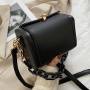 Bolso rectangular pequeño para mujer 17,5 x 14 x 10 cm Cuero sintético Solapa con cierre metálico Asa de cadena y correa larga 8