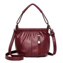 Bolso redondeado para mujer de mano y hombro Asa corta Correa ajustable Borde fruncido Bolsillo frontal con cremallera 20 x 18 x 13 cm 6