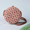 Bolso redondo de mujer para llevar al hombro Tejido de fibra de bambú y poliéster Patrón geométrico de estrellas de seis puntas Correa 2