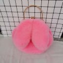 Bolso redondo para mujer con orejas de conejo 22 x 21 cm Superficie suave y peluda Asa metálica Cierre de marco Cadena larga para el hombro 4