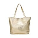 Bolso shopper grande para mujer de imitación de piel con patrón de cocodrilo Superficie brillante Dos asas largas Llavero decorativo 33 x 31 5
