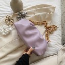 Bolso suave para mujer con cadena dorada masiva Forma fruncida que recuerda a un cojín Bolso de mano 28 x 14 x 10 cm de piel PU 6