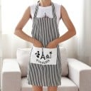 Bomuldsforklæde til køkken og frisørsalon Stor lomme med tryk Sort-hvide striber Mål 86 x 59 cm Gave til kokken 1