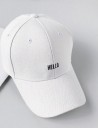Boné feminino com bordado Hello Boné de basebol em algodão com aba costurada Fivela metálica na parte de trás Perímetro de cabeça 56 a 2