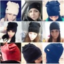 Bonnet chaud pour femmes avec oreilles de chat Surface au look velouté Étiquette décorative avec un triangle de strass scintillants Coton 6