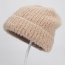Bonnet d'hiver en tricot pour femmes avec un léger duvet Tricot côtelé avec revers enroulé Coton polyester et laine Taille de tête 55 à 63 5
