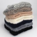 Bonnet d'hiver en tricot pour femmes avec un léger duvet Tricot côtelé avec revers enroulé Coton polyester et laine Taille de tête 55 à 63 8