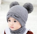 Bonnet d'hiver pour enfants avec pompons et col 3