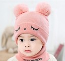 Bonnet d'hiver pour enfants avec pompons et col 2