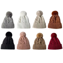 Bonnet d'hiver pour femme en tricot Twist avec pompon en fourrure Bonnet chaud en polyester 55–60 cm Bonnet de ski uni avec pompon en fourrure 2