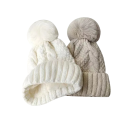Bonnet d'hiver pour femme en tricot Twist avec pompon en fourrure Bonnet chaud en polyester 55–60 cm Bonnet de ski uni avec pompon 8