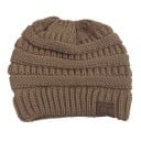 Bonnet d'hiver pour femmes avec ouverture pour queue de cheval ou chignon pour cheveux longs Motif en relief avec rayures horizontales Bord côtelé 15