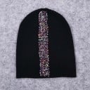 Bonnet femme avec une bande verticale de broderie de perles Tricot côtelé extensible en coton et laine Tour de tête 50 à 60 cm 6