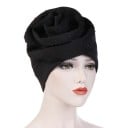 Bonnet pour femme en forme de turban avec une grande rose en tissu et de petites perles Élégant couvre-chef en coton Taille universelle 2