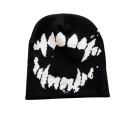 Bonnet tricoté Y2K Streetwear en polyester Noir et blanc style Harajuku Kpop avec motif de dents Unisexe chaud hiver hip hop Vintage bonnet 1