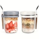 Borcan alimentar din sticla 350 ml cu capac si lingura 12 x 9 cm Recipient sigilabil pentru gustare Borcan cu muesli Iaurt pentru munca Pranz 7