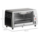 Bord elektrisk ovn med en kapacitet på 10 l, en effekt på 750 W og temperaturregulering fra 100 til 230 °C i sort-sølv design med rist og bageplade 3