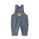 Børne bomulds jumpsuit med bjørnemotiv Lange bukser Knaprem Unisex forår og efterår denim jumpsuit med lommer til drenge og piger 2