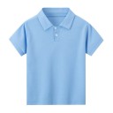 Børne polo t-shirt med korte ærmer og krave Enkeltfarvet polyester t-shirt med knapper Casual sports t-shirt til drenge og piger 6