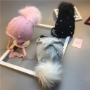 Børnehue med pompon og perler 3
