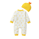 Børneoveralls med lange ærmer og hat med andemotiv Unisex nyfødt sæt O-hals Polyester Spandex Lynlås mode streetwear 5