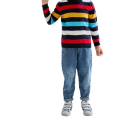 Børns farverige stribede striktrøje Polyester Langærmet Rund hals Mode unisex trøje til drenge og piger Efterårs- og vinterstil 4 Børns farverige stribede striktrøje Polyester Langærmet Rund hals Mode unisex trøje til drenge og piger Efterårs- og vinterstil 4