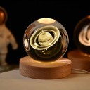 Børns LED natlys kugle 6 cm med Saturn motiv, træbase, strømkabel, dekorativ belysning til børneværelset 5