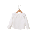 Børns piget-shirt med lange ærmer Hvid top med hulmønster og knapper Koreansk stil Efterårsbeklædning til småbørn Polyester 2