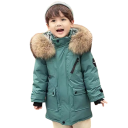 Børns vinterjakke med lynlås og knapper med hætte med pels og lommer Unisex varm bomuld-polyester jakke til drenge og piger til vintervejr 10