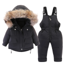 Børns vinterjakke og overall unisex med lynlås og knapper med hætte med pelsvarmer Varm dun sæt af polyesterfiber Varme vintertøj 5