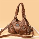 Borsa a spalla da donna in pelle sintetica Aspetto vintage Diverse tasche con zip Ciondoli in metallo decorativi Dimensioni 29 x 22 x 11 8