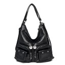 Borsa a spalla da donna in pelle sintetica Due tasche frontali con patta Tasche con zip Ciondoli metallici sui cursori Dimensioni 32 x 33 1