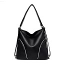 Borsa a spalla grande nera da donna in pelle sintetica Borsa morbida e spaziosa con tracolla lunga e accessori in metallo 35 x 35 x 16 cm 3