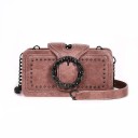 Borsa a tracolla da donna 20 x 10 x 8 cm in ecopelle Fibbia rotonda decorativa con pietre Borchie metalliche Tracolla con catena Aspetto 5
