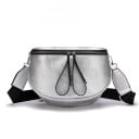 Borsa a tracolla da donna a forma di mezzaluna Zip superiore con lunghe linguette Cinghia in tessuto larga Pelle PU lucida 24 x 18 x 11 cm Per 2