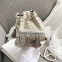 Borsa a tracolla da donna a forma di sacchetto Motivo a quadri intrecciato Frange decorative Cinghia a corda da indossare sulla spalla Stile 3