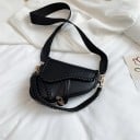 Borsa a tracolla da donna a forma di sella Tracolla in tessuto largo e intrecciato Bordo intrecciato decorativo PU pelle e poliestere 17 2