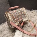 Borsa a tracolla da donna con catena e manico Struttura a quadri con perline Patta con chiusura Lana e poliestere 21 x 14 x 8 cm 3