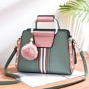 Borsa a tracolla da donna con due manici rigidi Fascia a righe e perline Chiusura con zip Tasca interna PU pelle 23,5 x 18 x 12 cm 3