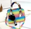 Borsa a tracolla da donna con manico superiore Superficie scintillante con sfumatura di colore Cinghia con moschettoni Pelle PU 22 x 18 x 9 cm 3