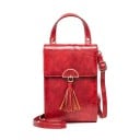 Borsa a tracolla da donna con patta e frange Sezione con zip con scomparti per carte Manico corto e tracolla lunga PU pelle 17,5 x 12 x 5 2