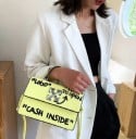 Borsa a tracolla da donna con patta e scritte evidenti Occhiello superiore Chiusura metallica Cinghia regolabile PU pelle 21,5 x 15 x 8 14