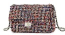 Borsa a tracolla da donna con patta e tracolla a catena Tessuto strutturato con aspetto tweed Chiusura metallica Lana e pelle PU 6