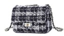 Borsa a tracolla da donna con patta e tracolla a catena Tessuto strutturato con aspetto tweed Chiusura metallica Lana e pelle PU 1